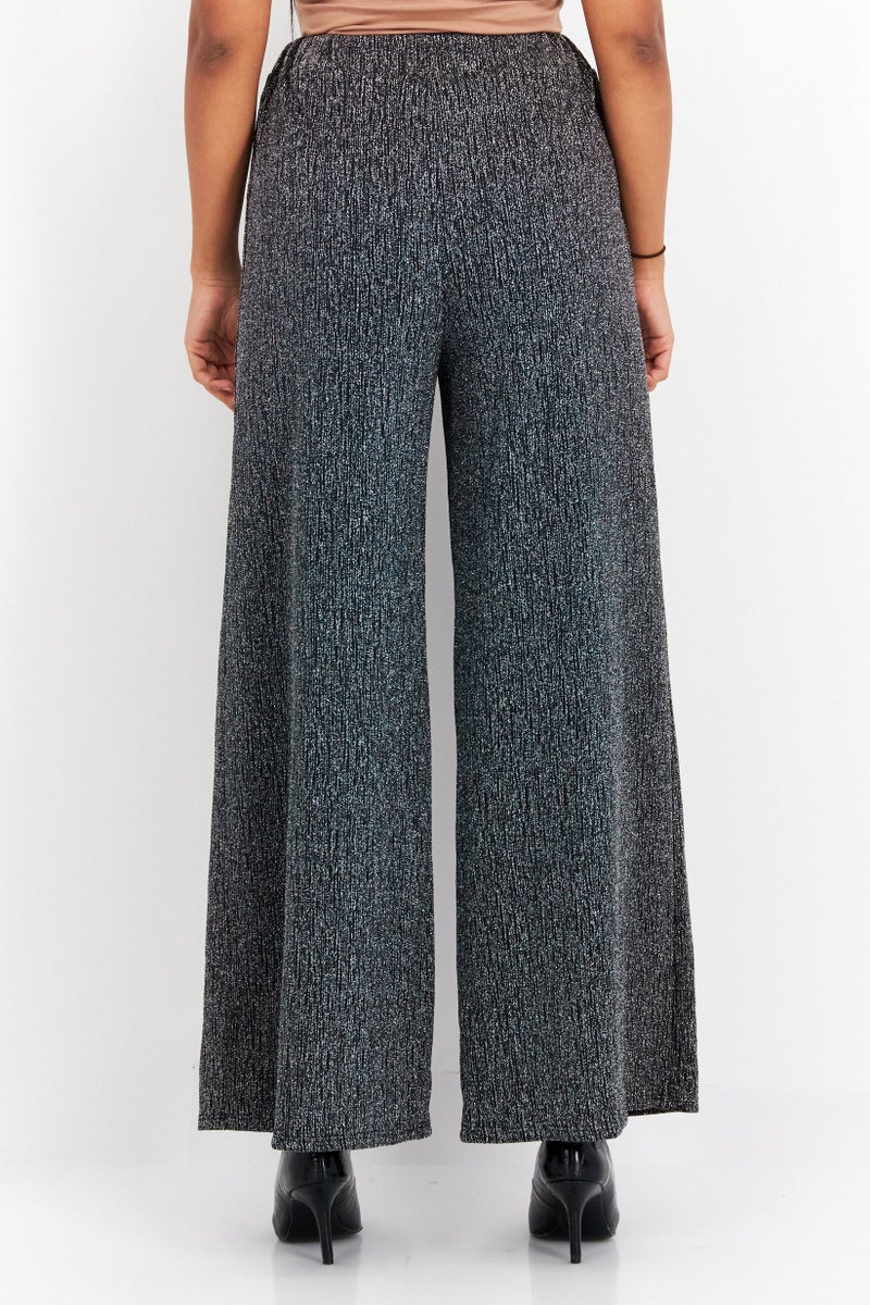 Sage The Label سروال نسائي عريض الساق بتصميم منتظم ومُحكم، معدني - Image 2