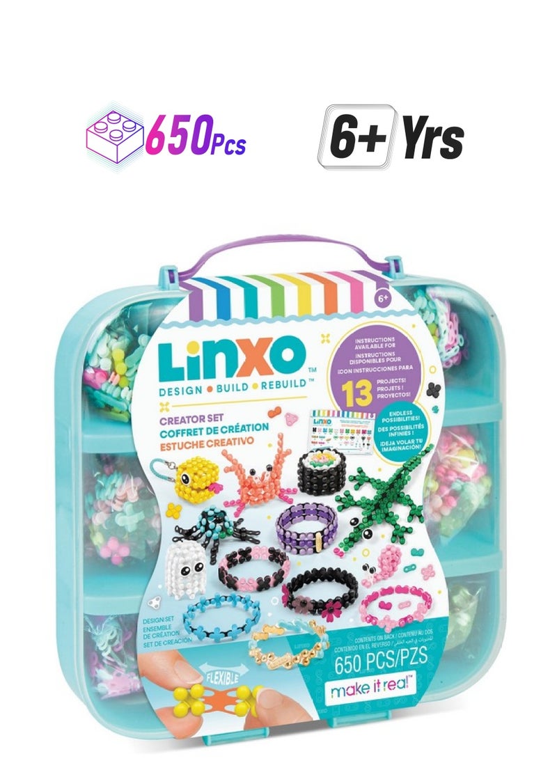 Make It Real : Linxo Creator Set - 650 Pcs, Diy 13 Projects, Jewelry & Collectible Figures, Design-Build-Rebuild, Flexible Pieces, Girls & Kids Ages 6+  - Image 1