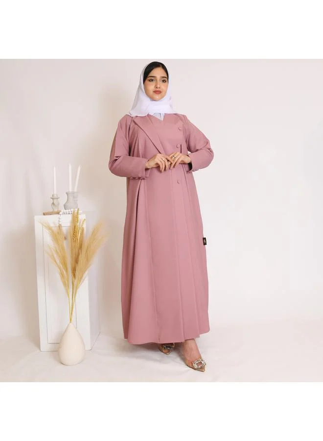 HAWRAA ABAYA Pink blazer abaya with button closure and narrow sleeves decorated with buttons