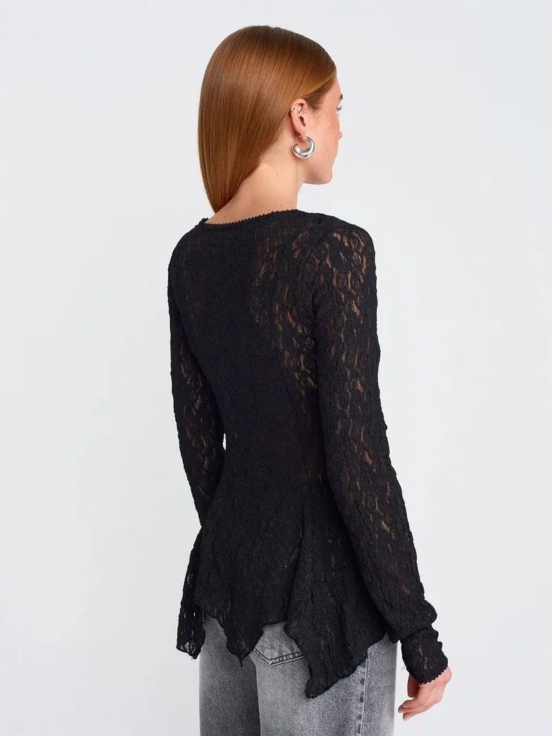 ديلفين DILVIN Lace V-Neck Button Cardigan