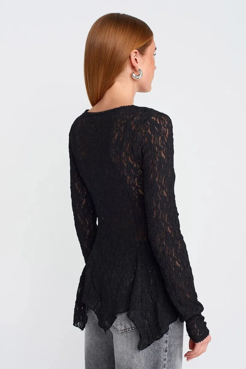 Dilvin DILVIN Lace V-Neck Button Cardigan