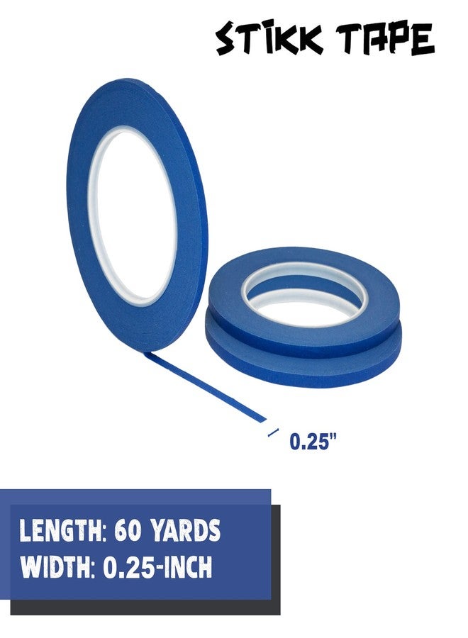 STIKK 3 Pack 1/4" inch x 60yd Blue Painters Tape 14 Day Easy Removal Trim Edge Thin Narrow Finishing Masking Tape (.25 in 6MM) - Image 2