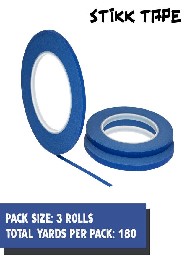 STIKK 3 Pack 1/4" inch x 60yd Blue Painters Tape 14 Day Easy Removal Trim Edge Thin Narrow Finishing Masking Tape (.25 in 6MM) - Image 3