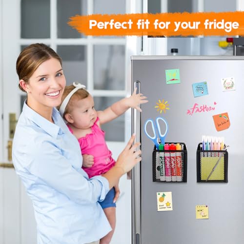 Ameceres Magnetic Pencil Holder - Extra Strong Magnets Mesh Marker Holder Perfect for Whiteboard, Refrigerator and Locker Accessories (1 Basket, 2 Packs Black) - Image 3