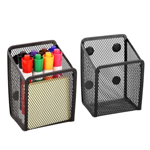 Ameceres Magnetic Pencil Holder - Extra Strong Magnets Mesh Marker Holder Perfect for Whiteboard, Refrigerator and Locker Accessories (1 Basket, 2 Packs Black) - Image 1