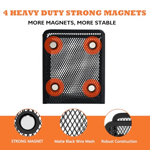 Ameceres Magnetic Pencil Holder - Extra Strong Magnets Mesh Marker Holder Perfect for Whiteboard, Refrigerator and Locker Accessories (1 Basket, 2 Packs Black) - Image 2