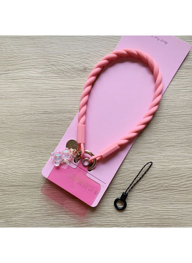 Generic - Liquid Silicone Short Mobile Phone Lanyard Portable Anti-lost Hand Rope Hanging Wrist Pendant Wristband Hanging Chain Thick Version Of The Sticker.-Specifications Support Image Upload:3 Girlish Pink Liquid Silicone Wrist Rope + Luminous Bear + Pink Flakes - Image 1
