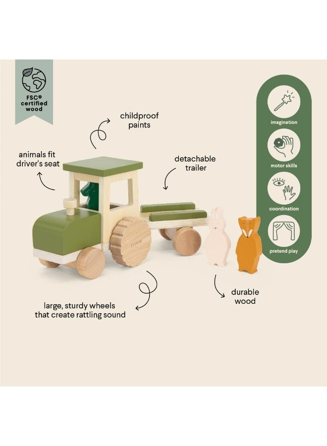Trixie Wooden Tractor with Detachable Trailer and Animal Figures - Image 4