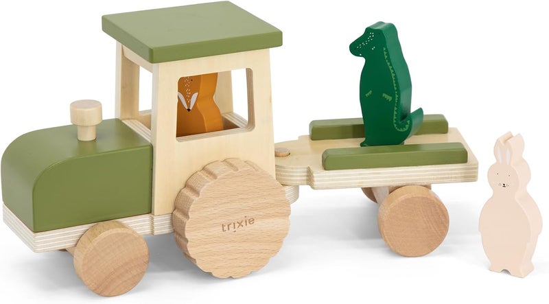 Trixie Wooden Tractor with Detachable Trailer and Animal Figures - Image 1