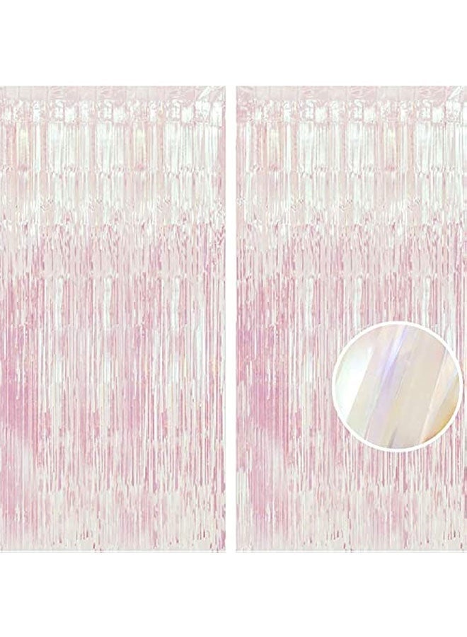 Party Decorations Iridescent Foil Fringe Backdrops - 2 Pack 3.28 x 6.56 ft Holographic Tinsel Photo Booths Pros Streamer Curtains for Easter Girl Birthdays Engagement Unicorn Parties - Clear - Image 1