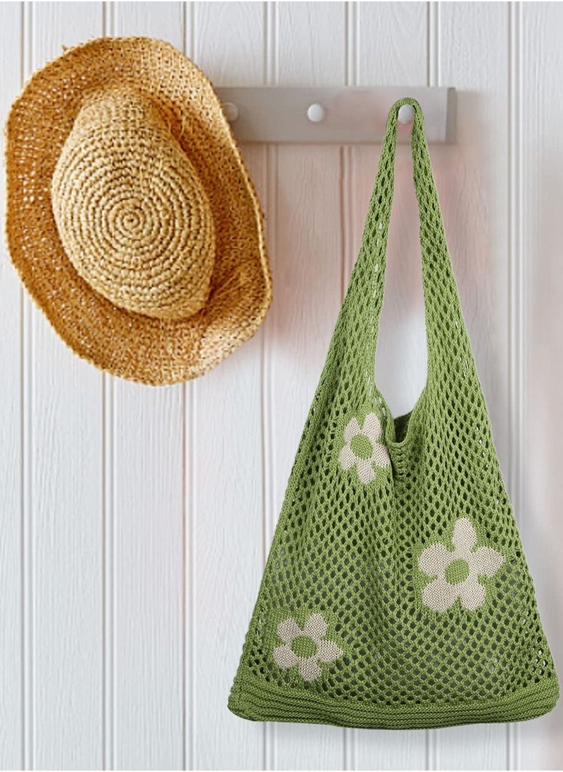 SYOSI - Women Retro Summer Hobo Bag Mesh Hollow Tote Bag trendy Flower Knitted Shoulder Bags Casual Beach Purse - Image 1