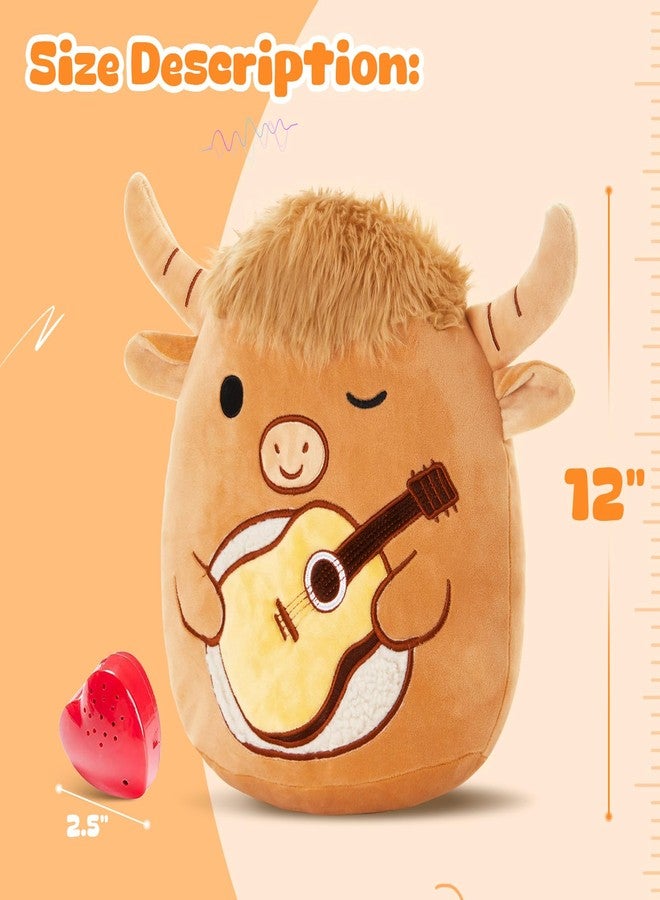 Glow Guards 12'' Heartbeat Scottish Highland Cow Plush Pillow Cute Recordable Stuffed Animal Recorder Cow Plush Toy Birthday Gift for Boys Girls,Brown Highland Cow - Image 2