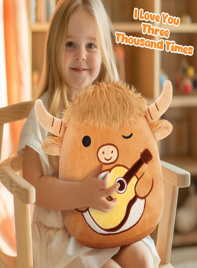 Glow Guards 12'' Heartbeat Scottish Highland Cow Plush Pillow Cute Recordable Stuffed Animal Recorder Cow Plush Toy Birthday Gift for Boys Girls,Brown Highland Cow - Image 4