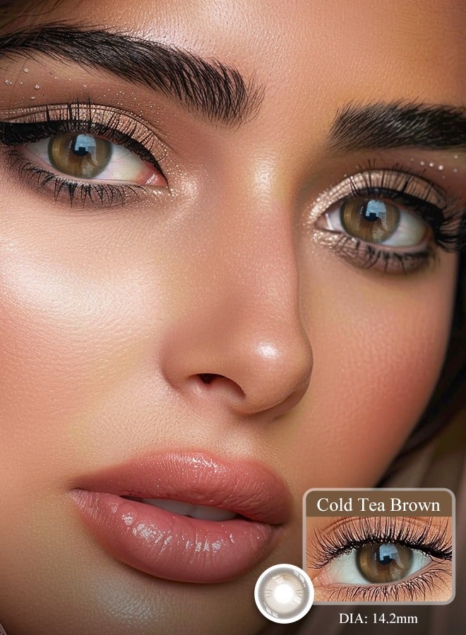سيدة جديدة يشلايدي كولد تي براون 14.20 ملم عدسات لاصقة ملونة للاستعمال اليومي السنو - Image 1