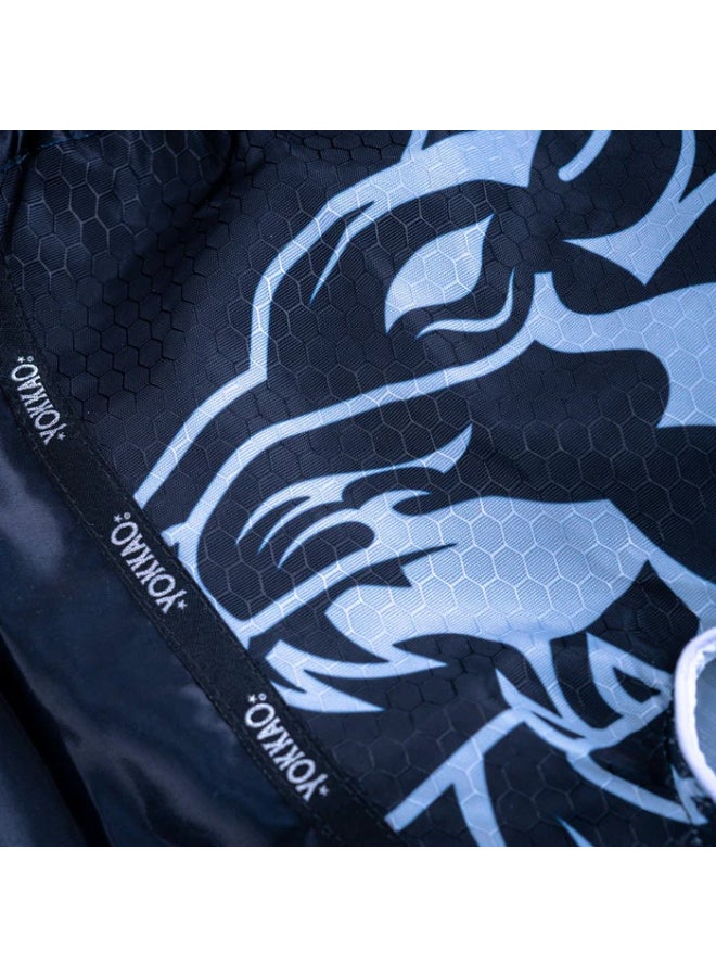 YOKKAO ORIGINAL SILVER MUAY THAI SHORTS BLACK - Image 3