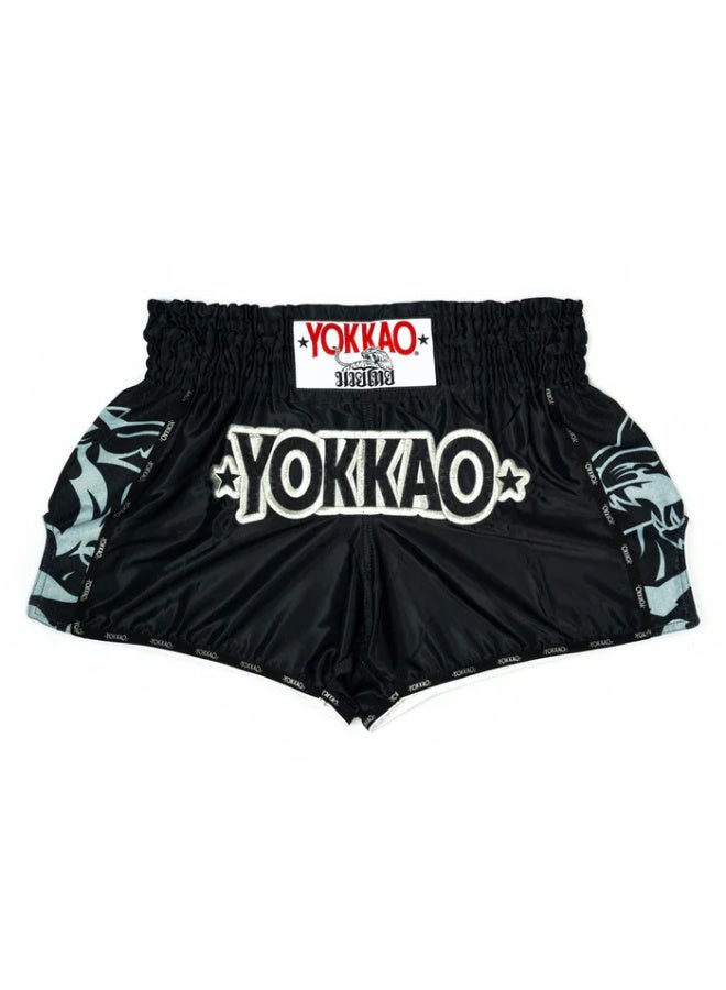 YOKKAO ORIGINAL SILVER MUAY THAI SHORTS BLACK - Image 1