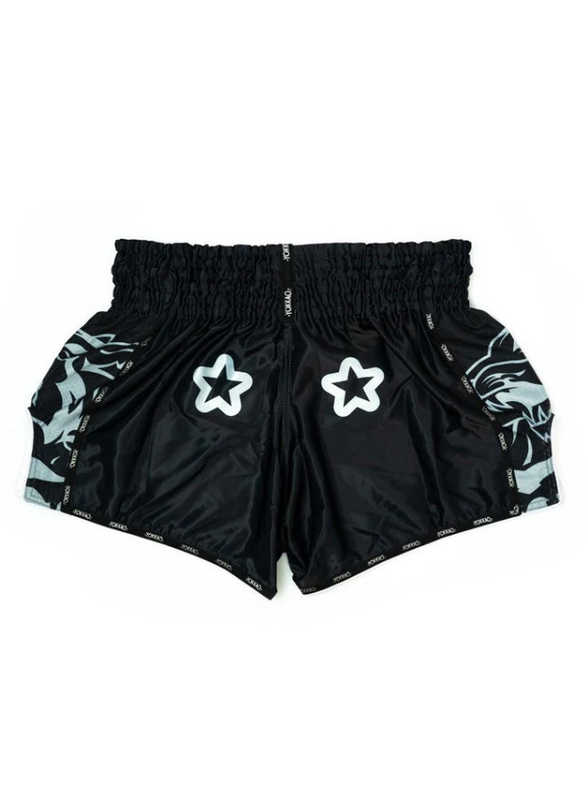 YOKKAO ORIGINAL SILVER MUAY THAI SHORTS BLACK - Image 2