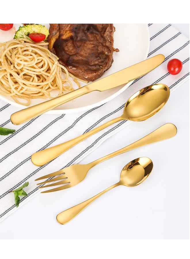 24-Piece Gold Stainless Steel Cutlery Set - Food-Grade Steel with PVD Gold Plating, Mirror Polished & Dishwasher Safe - Luxury Dining Utensils for 6 People (Knives, Forks, Spoons) for Weddings, Holidays - Image 5