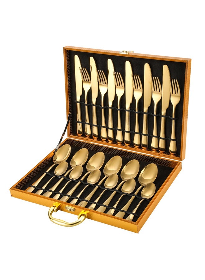 24-Piece Gold Stainless Steel Cutlery Set - Food-Grade Steel with PVD Gold Plating, Mirror Polished & Dishwasher Safe - Luxury Dining Utensils for 6 People (Knives, Forks, Spoons) for Weddings, Holidays - Image 4