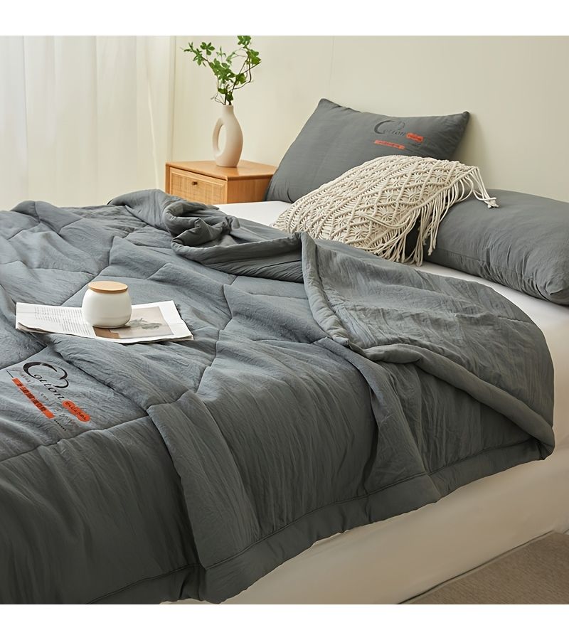 Japanese Style Ultra Soft Summer Cooling Quilt Solid Color Breathable Durable Air Conditioning Quilt Stitched Design Comfortable Machine Washable for Bedroom Guest Room Lake Blue 39.37 By 59.06 Inches - Image 3