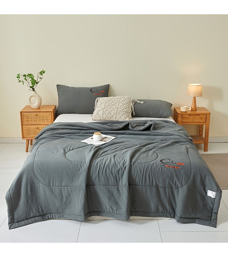 Japanese Style Ultra Soft Summer Cooling Quilt Solid Color Breathable Durable Air Conditioning Quilt Stitched Design Comfortable Machine Washable for Bedroom Guest Room Lake Blue 39.37 By 59.06 Inches - Image 5