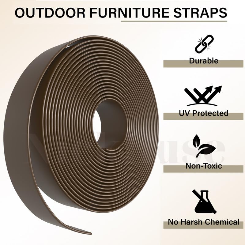 LIUDA 2" x20' ft Vinyl Straps for Patio Chairs Repair Kit Outdoor Patio Furniture Repair Straps Vinyl Strapping for Patio Chairs Replacement Lawn Chair Repair Straps (Brown) + 20 Rivets - Image 3