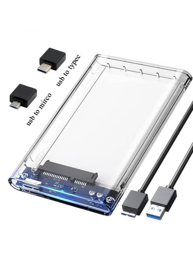 علبة قرص صلب خارجي 2.5 بوصة، مزودة بمنفذ USB 3.1 إلى SATA III، علبة شفافة سهلة التركيب بدون أدوات، مناسبة لأقراص SATA HDD وSSD مقاس 2.5 بوصة (7 مم/9.5 مم) بسعة قصوى 4 تيرابايت، تدعم بروتوكول UASP