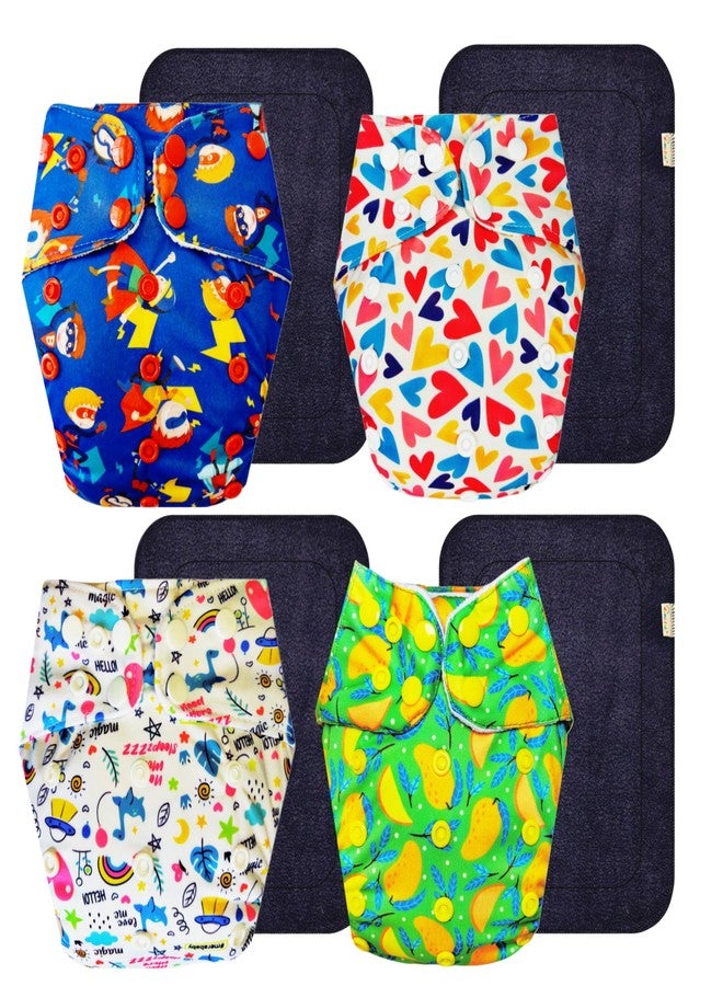 Dumbledo Premium Cloth Diaper with Black Insert (Pack of 4) | Snug Fit | Reusable & Washable | Adjustable Snaps | All-Day Wear | 3 Months - 3 Years | Unisex Baby - Image 1