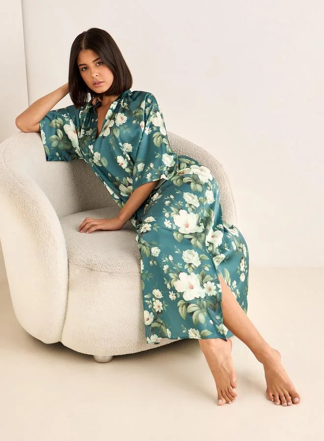 سبلاش فيڤ Night Gown 3/4 Sleeve Floral Print