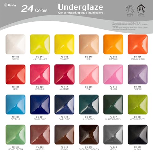 Pasler Underglaze Set - Concentrated Opaque Liquid Underglaze with a Red Brush for pottery bisque, mini Pack for 24-Colors - Image 5
