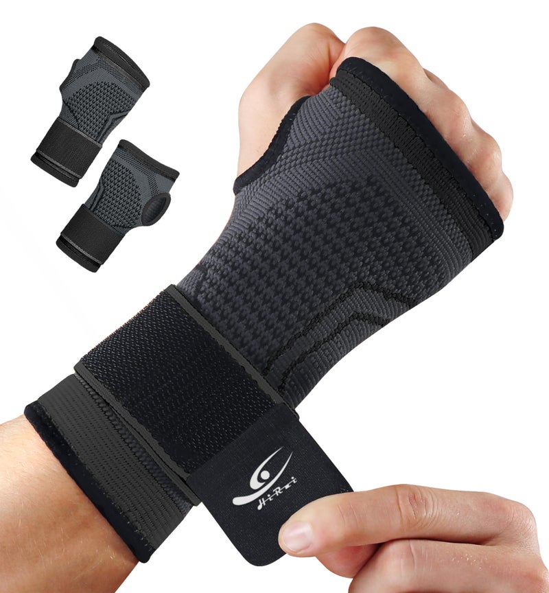 HiRui 2-Pack Wrist Brace Wrist Wraps, Hand Compression Sleeves with Wrist Straps Support for Fitness Weightlifting MTB Tendonitis Carpal Tunnel Arthritis Pain Relief (Black, Medium) - Image 1
