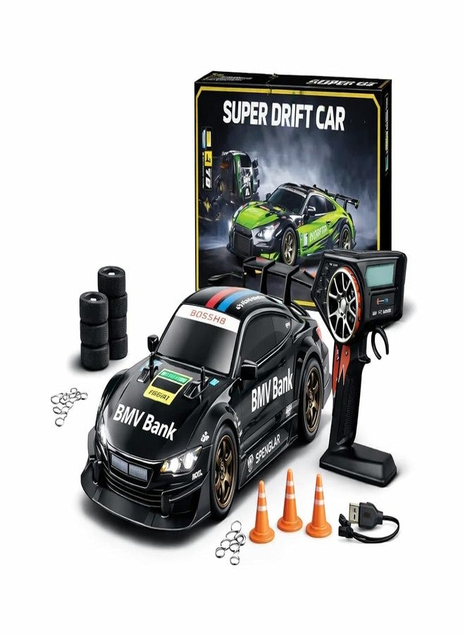 Babelly 1:16 or 1 16 RC Drift Car, 2.4GHz Remote Control Racing Car, 4WD High Speed with LED Lights, Proportional Steering & Throttle, Extra Drift Wheels for Kids (Black) - Image 4