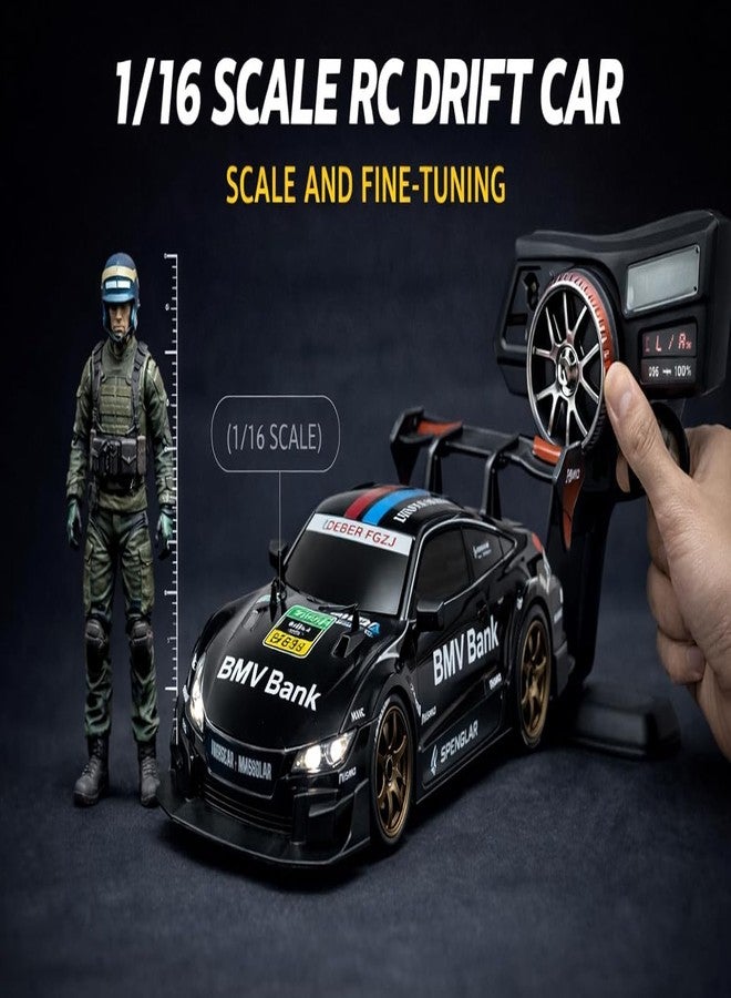 Babelly 1:16 or 1 16 RC Drift Car, 2.4GHz Remote Control Racing Car, 4WD High Speed with LED Lights, Proportional Steering & Throttle, Extra Drift Wheels for Kids (Black) - Image 2