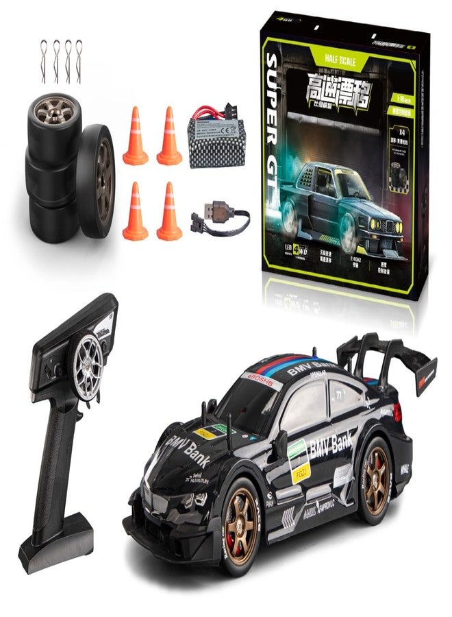 Babelly 1:16 or 1 16 RC Drift Car, 2.4GHz Remote Control Racing Car, 4WD High Speed with LED Lights, Proportional Steering & Throttle, Extra Drift Wheels for Kids (Black) - Image 1
