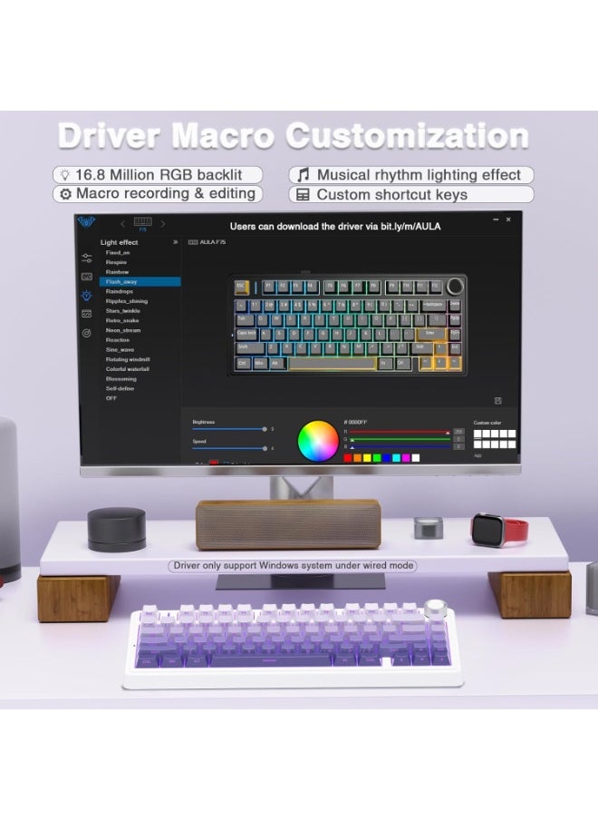 AULA F75 Pro Wireless Mechanical Keyboard,75% Gasket Hot Swappable Custom Keyboard, RGB Backlit, Pre-lubed Star Vector Switches, Side Printed PBT Keycaps,2.4GHz/USB-C/BT5.0 Mechanical Gaming Keyboard  - Image 4