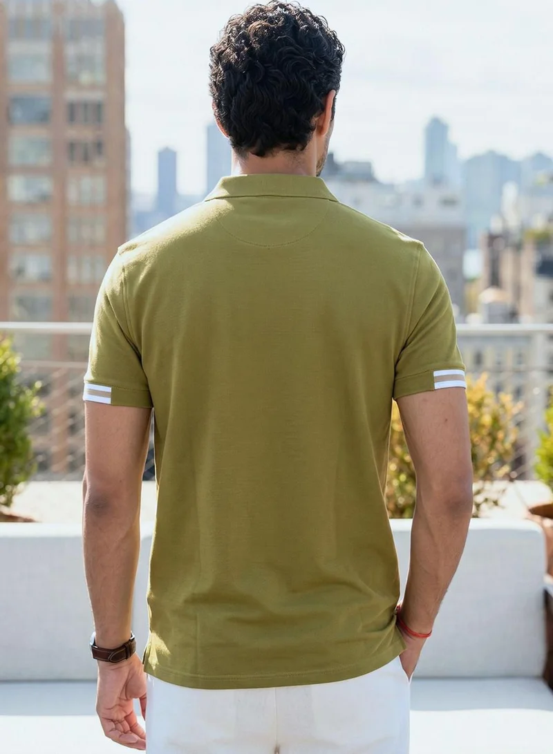 Dennis Lingo  Men Green Cotton Blend Solid Regular T-Shirt for Men | Best Price UAE