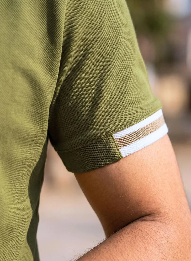 Dennis Lingo  Men Green Cotton Blend Solid Regular T-Shirt for Men | Best Price UAE