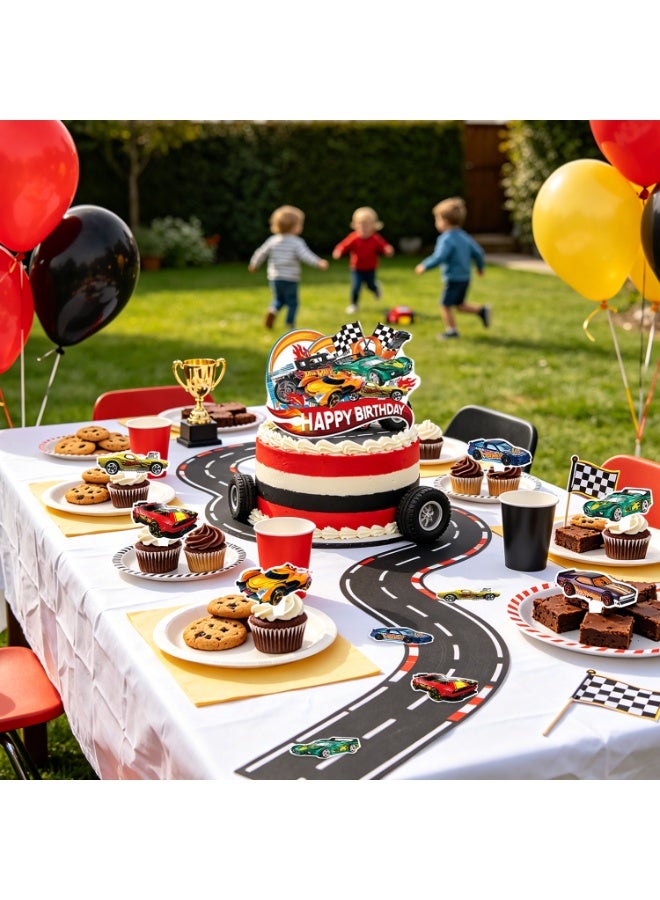 Hot Wheels Cake Decorations, 13pcs Racing Hero Cake Toppers Set - 1 Hot Wheels Birthday Cake Topper + 12 Mini Speedway Themed Toppers for Hot Wheels Birthday Decorations Supplies - Image 5
