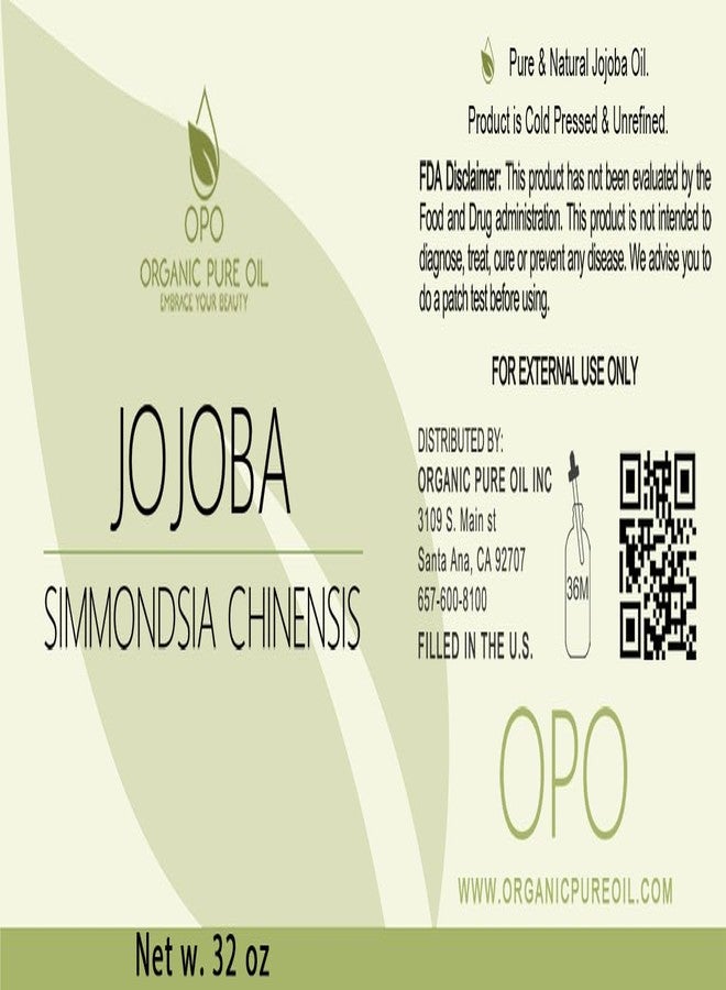 OPO 100% Pure Jojoba Oil - 32 oz Cold Pressed Carrier Oil for Hair, Skin, Face, Lips, Massage, Makeup Remover, Soaps - Image 2