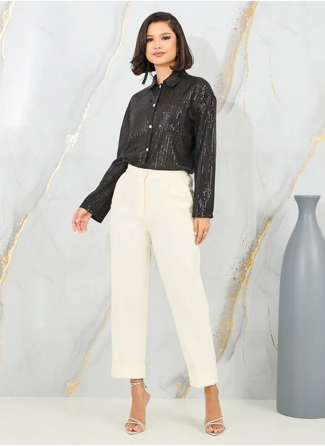 ستايلي Oversized All Over Sequined Shirt