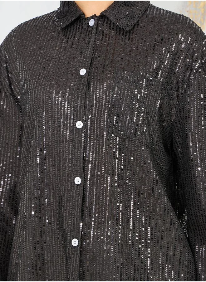 ستايلي Oversized All Over Sequined Shirt