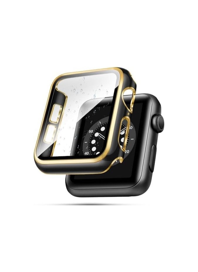 Generic ELMO3EZZ 40mm Case Compatible with Apple Watch, with Built-in Tempered Glass Screen Protector, PC Cover for iWatch Series 8/7/SE 6 5 4/3 2 for Choice (40mm, Black + Gold Edge) 