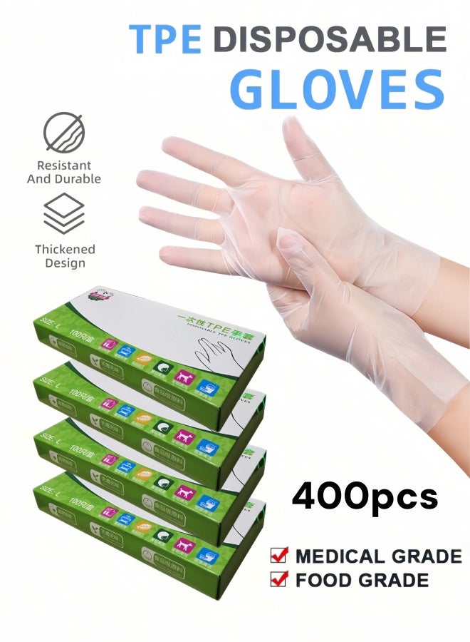 400Pcs Disposable Gloves,Multipurpose TPE Vinyl Powder Free Gloves Plastics Gloves Transparent Strong Disposable Gloves Use for Food Preparation, Cleaning, Barber Shop, Garage,Beauty Salons - Image 1