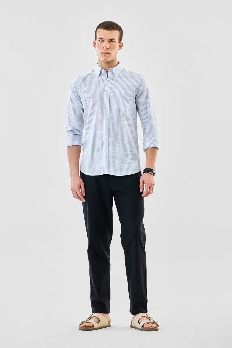 SNITCH Black Black Solid Slim Fit Casual Trousers for Men | Best Price UAE