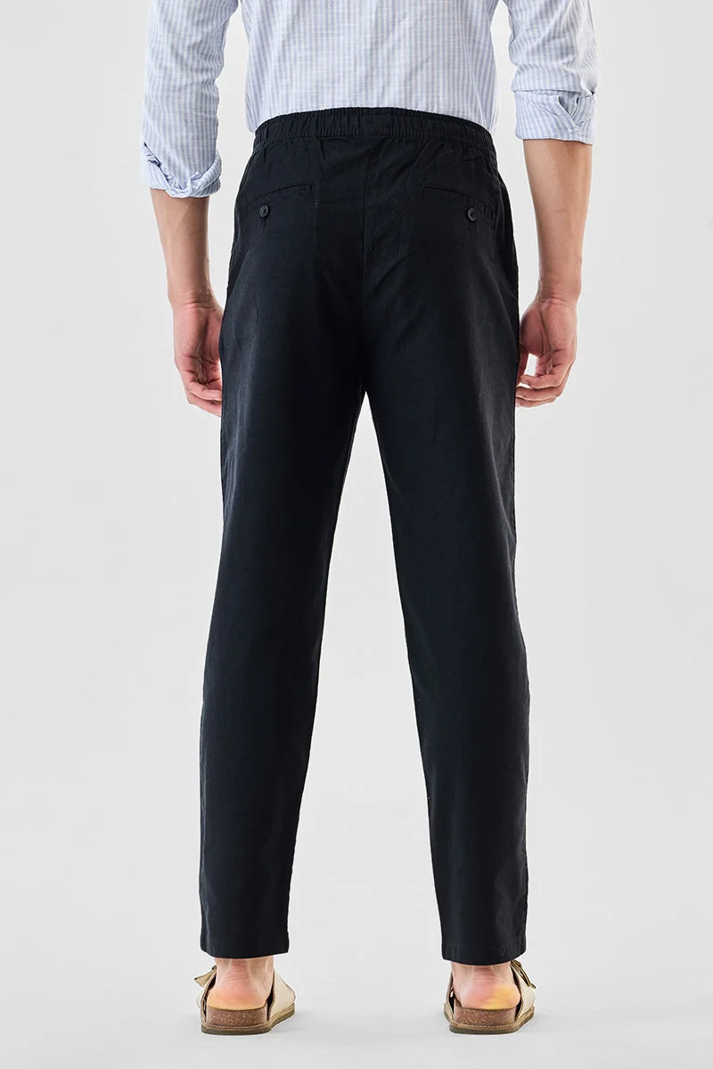 SNITCH Black Black Solid Slim Fit Casual Trousers for Men | Best Price UAE