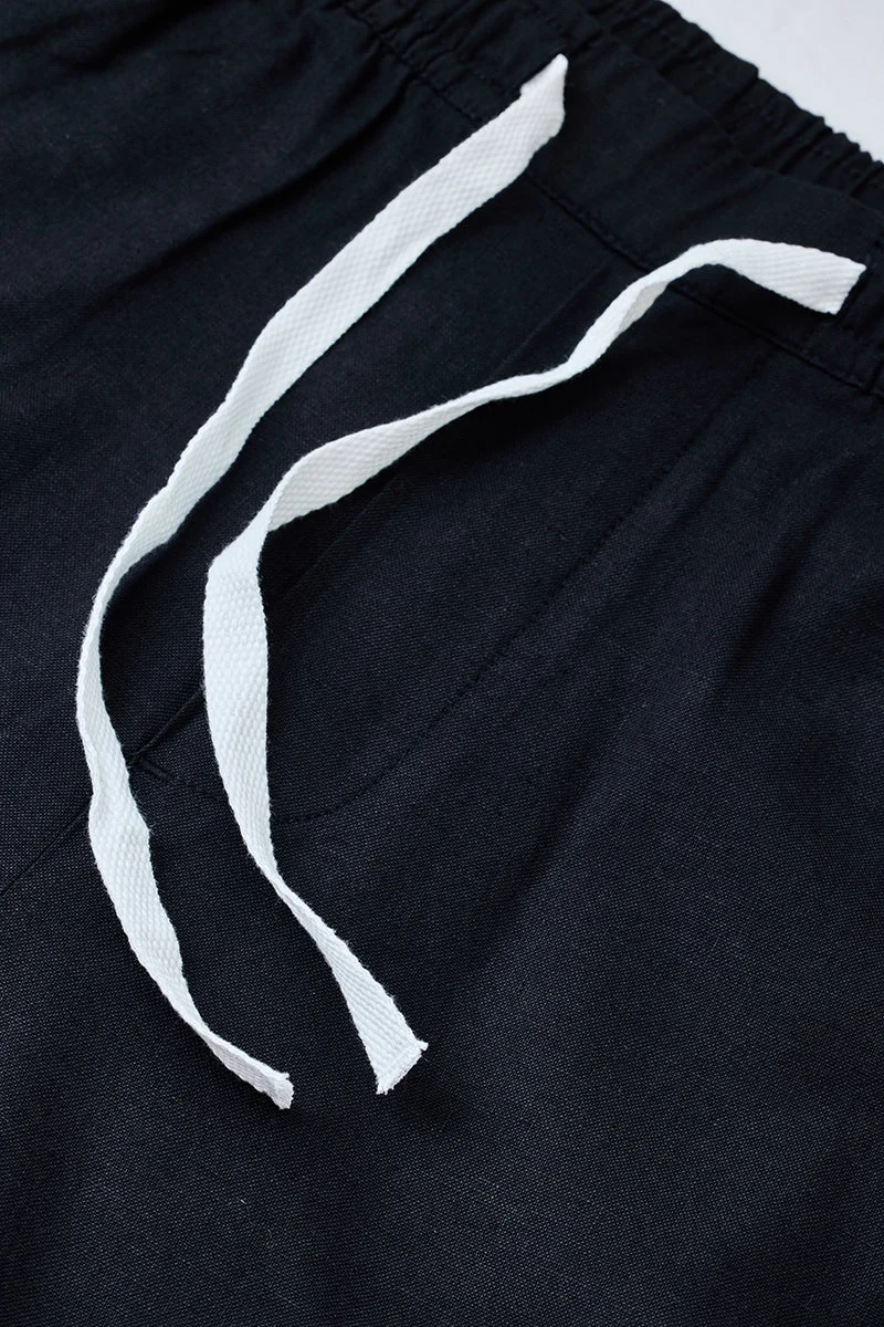 SNITCH Black Black Solid Slim Fit Casual Trousers for Men | Best Price UAE