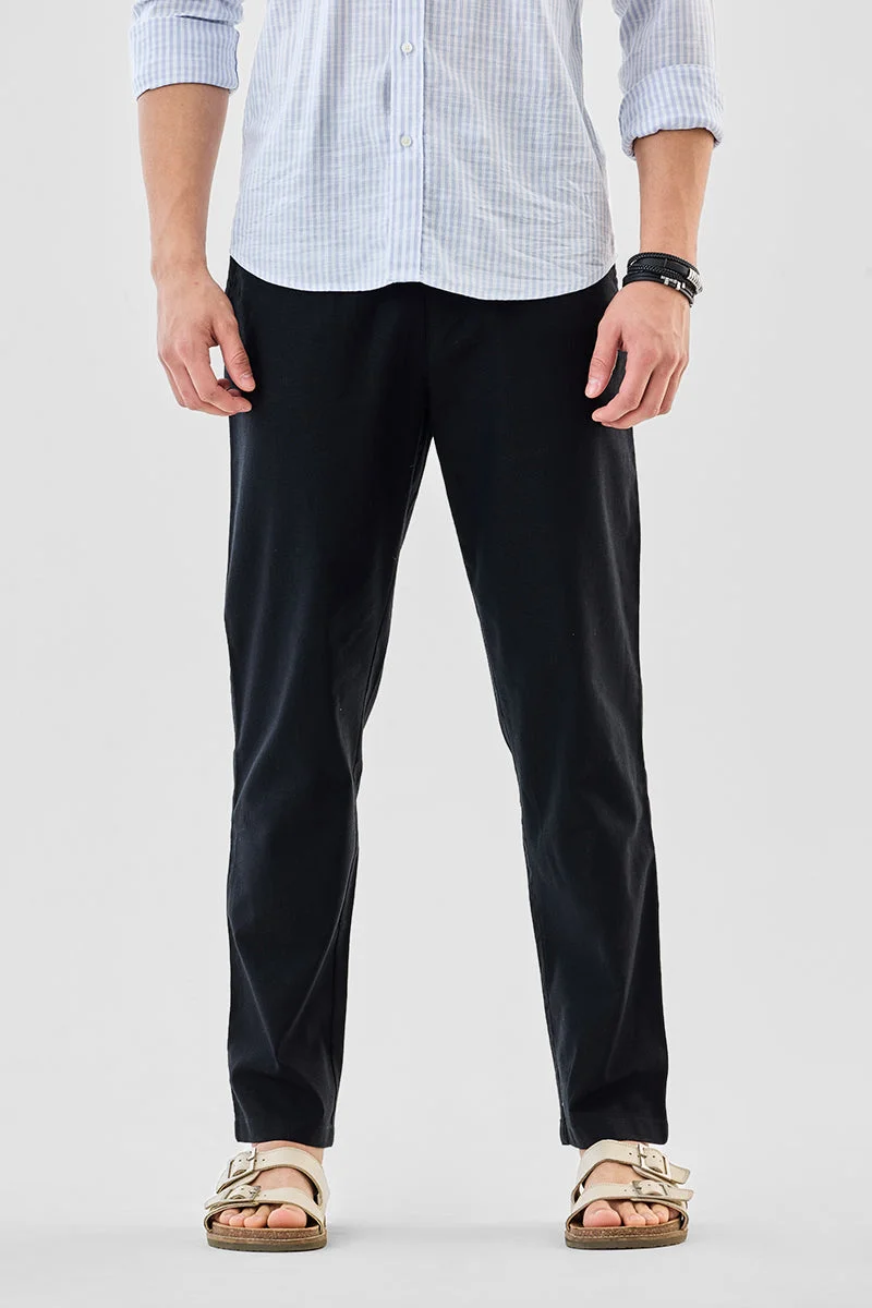 سنيتش Black Solid Slim Fit Casual Trousers