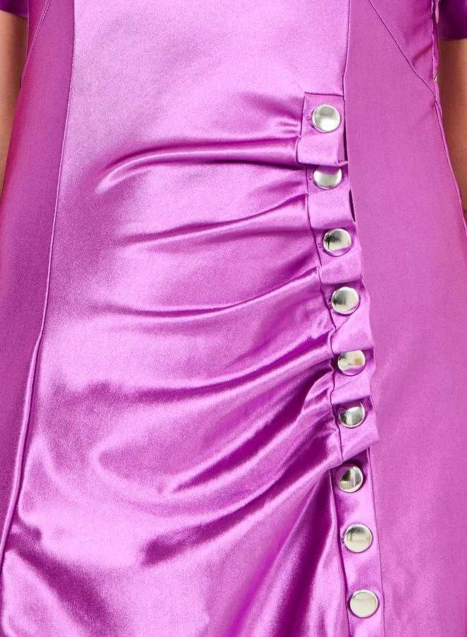 Styli Satin Buttoned Midi Dress