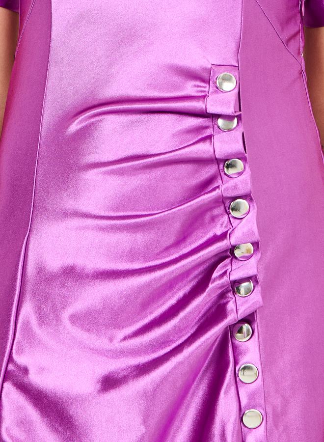 Styli Satin Buttoned Midi Dress  - Image 3