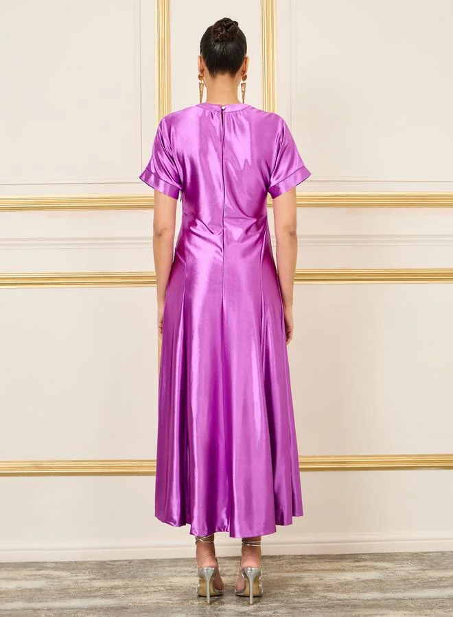 Styli Satin Buttoned Midi Dress